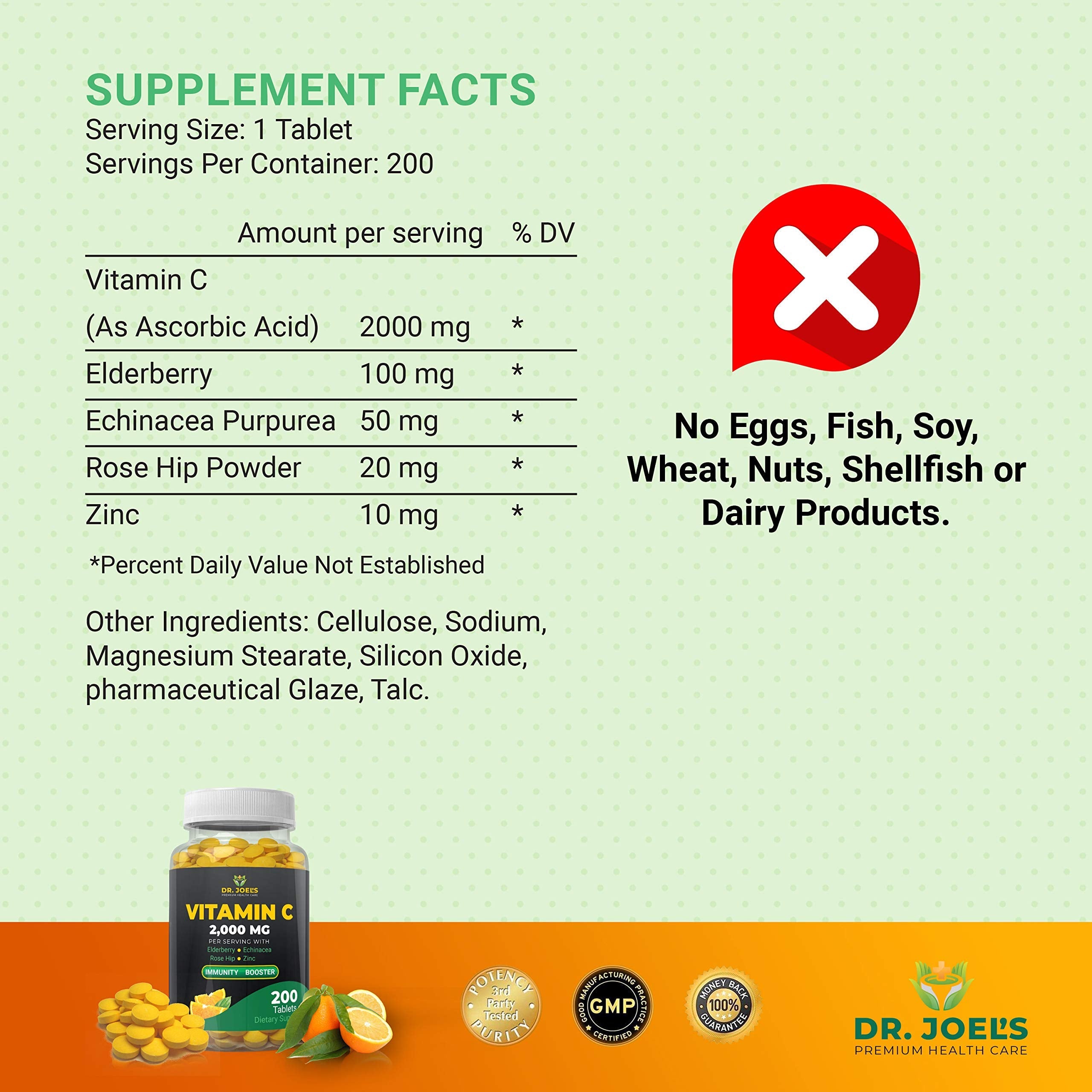 Dr. JOEL'S 5-in-1 immunity booster bottle showcasing the active ingredients panel.