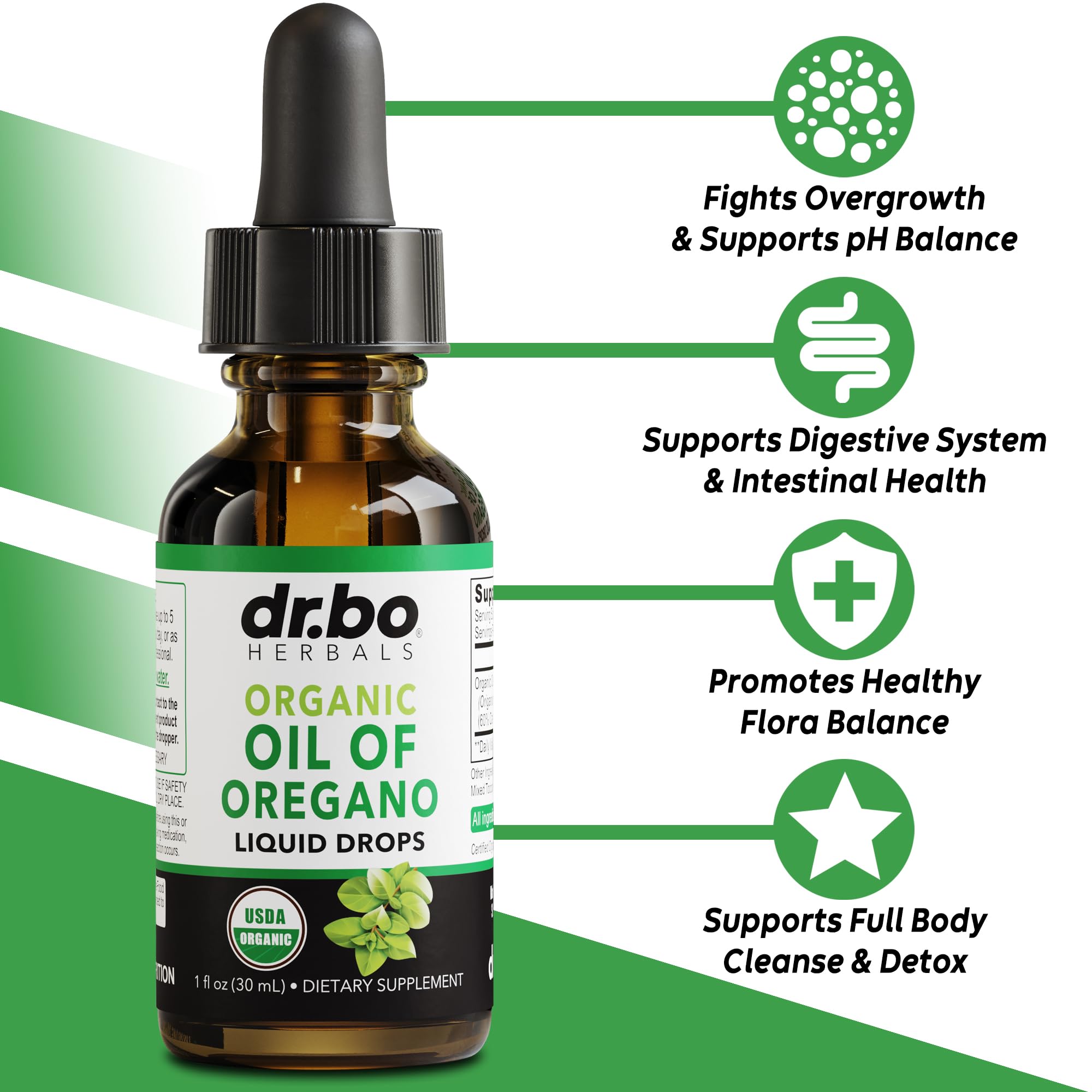 Dr. Bo Herbals Oregano Oil tincture bottle showing USDA Organic seal