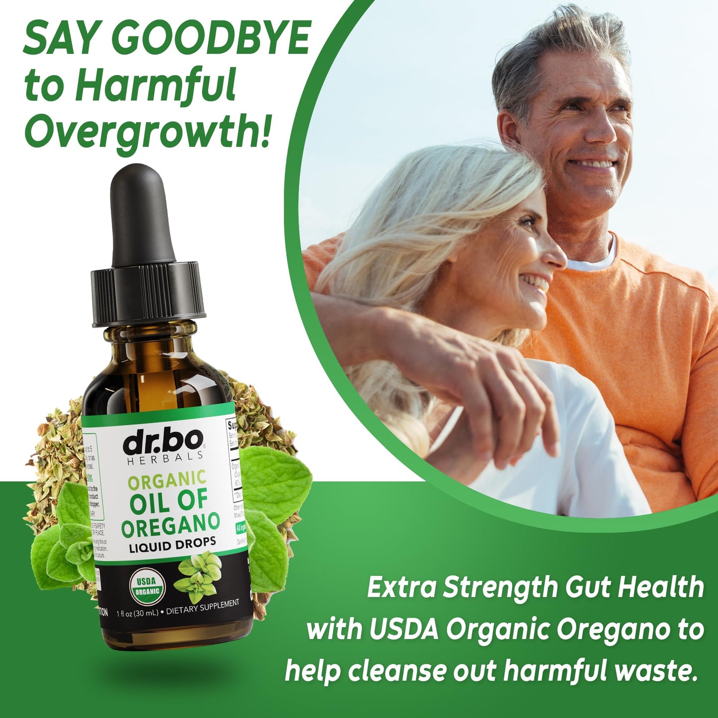 Back label of Dr. Bo Oregano Oil drops with supplement facts and carvacrol details