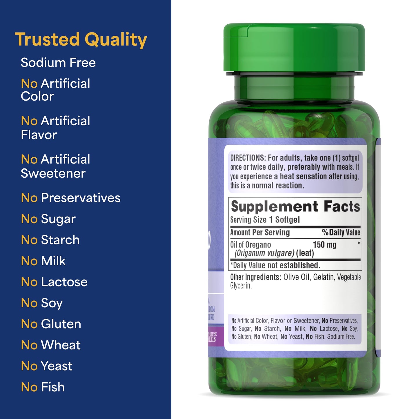 Side view of premium imported holistic wellness oregano softgels for immunity