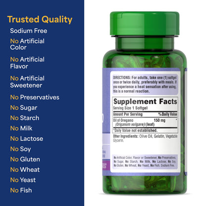 Side view of premium imported holistic wellness oregano softgels for immunity