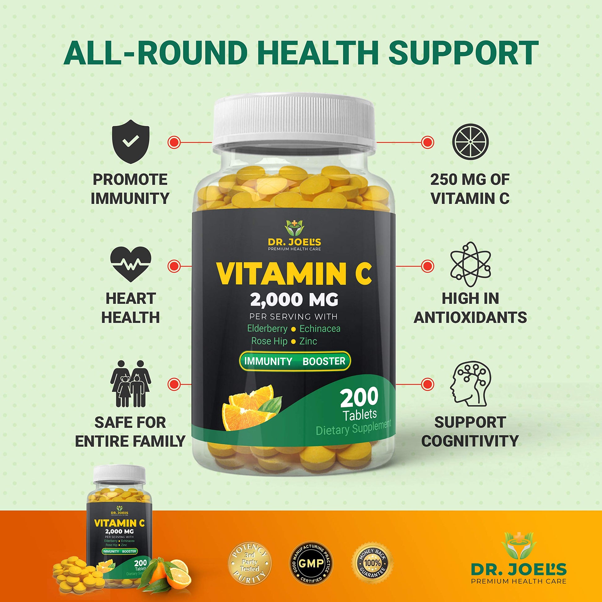 Close-up of the supplement facts and non-GMO labels on the Dr. JOEL'S bottle.