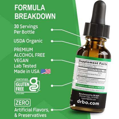 Premium herbal tincture Dr. Bo Organic Oregano Drops for daily wellness routine
