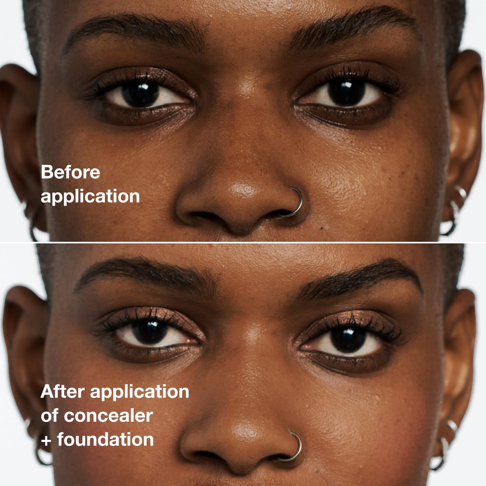 Clinique full coverage concealer fluid texture swatch on a neutral background.