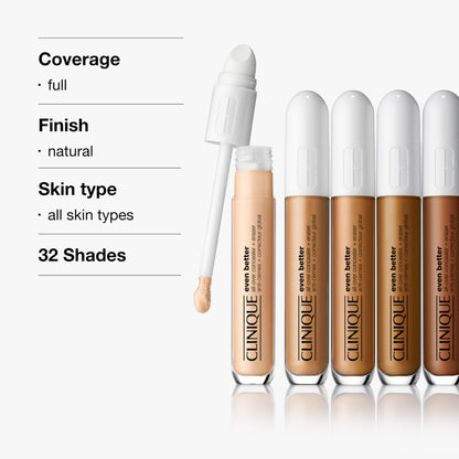 Clinique brightening concealer packaging showing hyaluronic acid and caffeine ingredients.