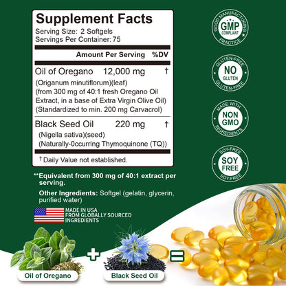 Keszciy 2-in-1 herbal supplement bottle showing carvacrol and thymoquinone benefits.