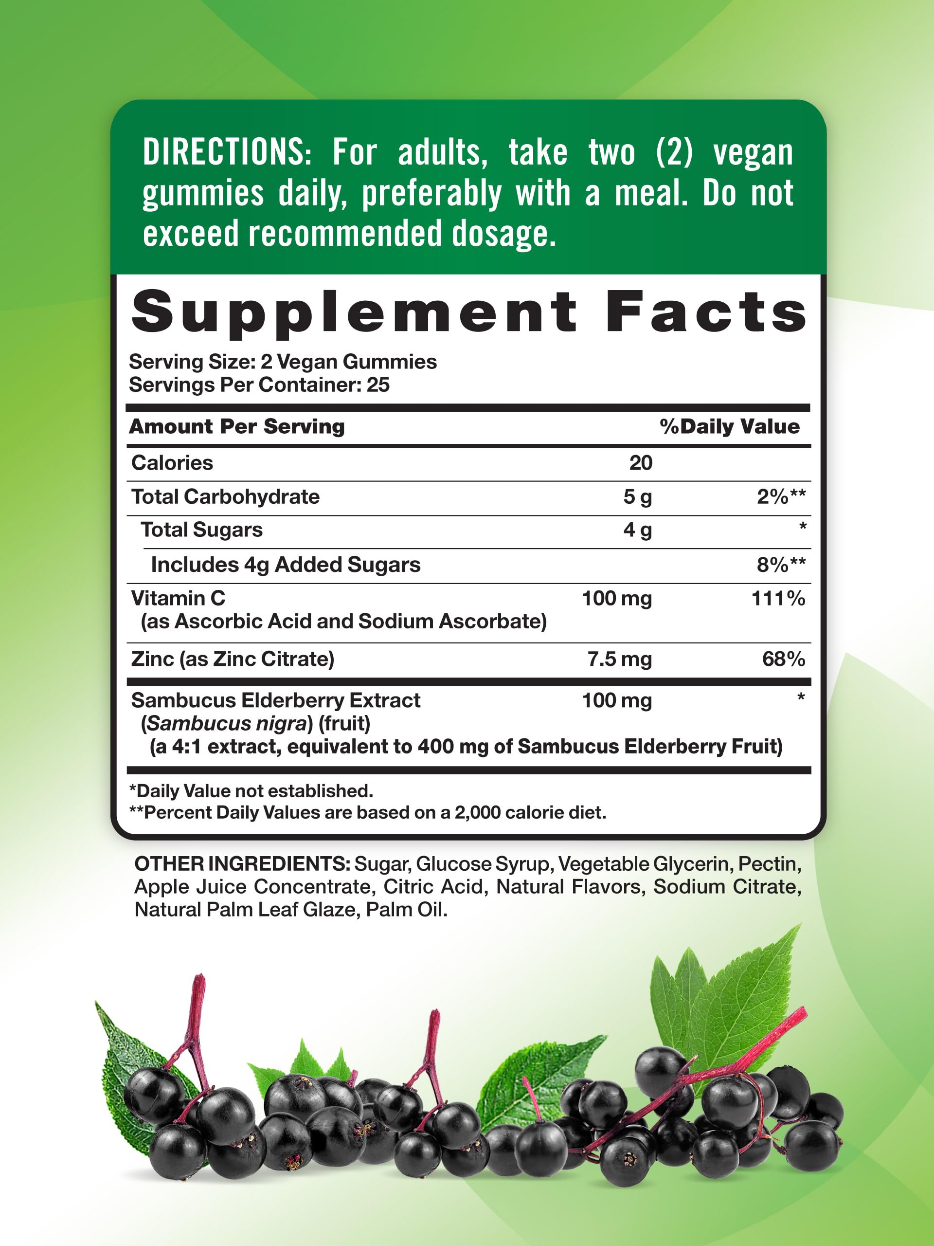 Nature's Truth Sambucus elderberry vegan gummies bottle showcasing clean plant based ingredients label.