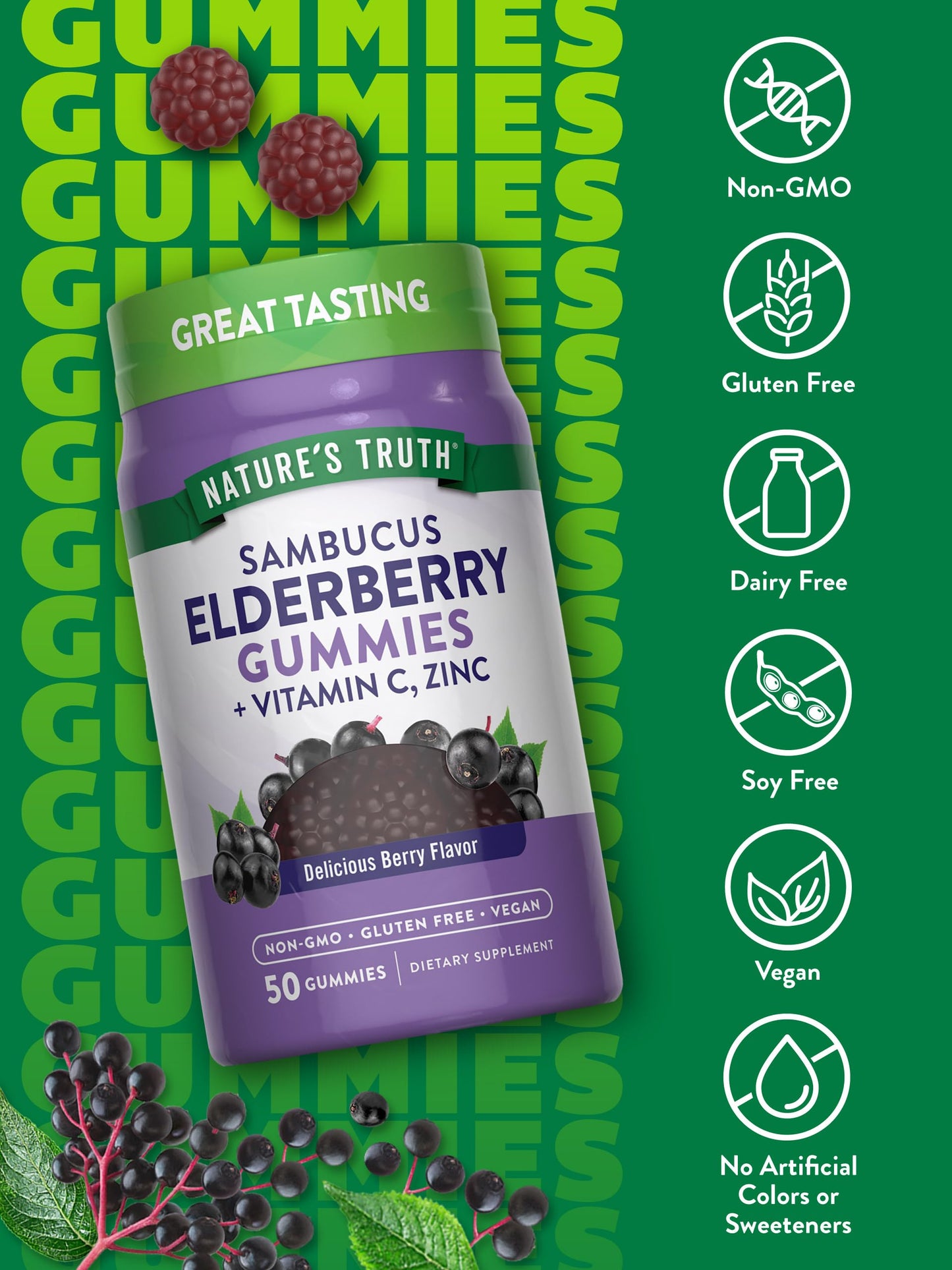 Nature's Truth imported USA immune support antioxidant gummies back panel showing supplement facts.