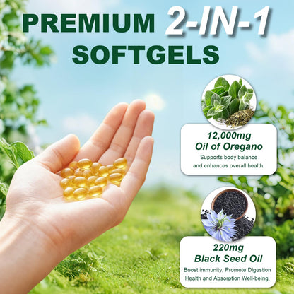 Full packaging view of Keszciy oil of oregano supplement imported directly from USA.