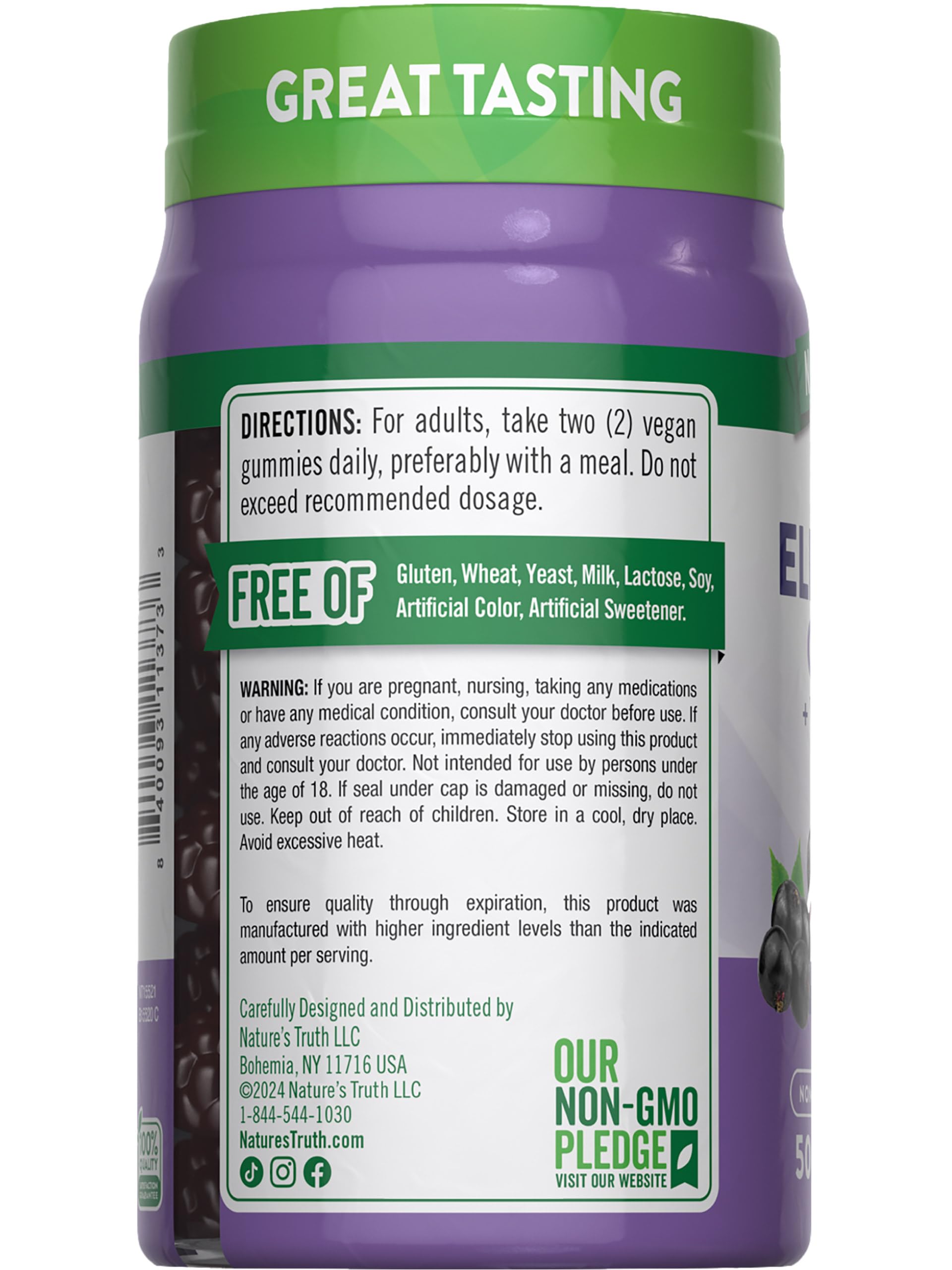 Nature's Truth daily defense complex elderberry gummies with vitamin c and zinc for adult health.