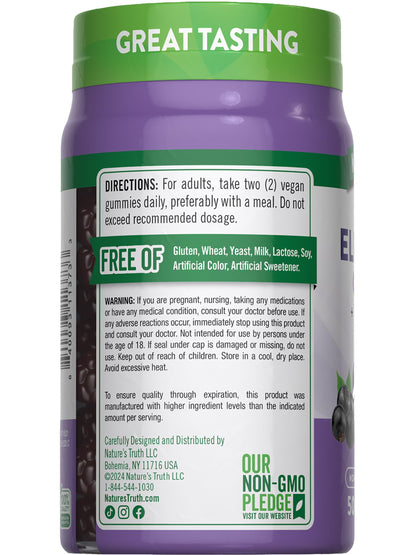 Nature's Truth daily defense complex elderberry gummies with vitamin c and zinc for adult health.