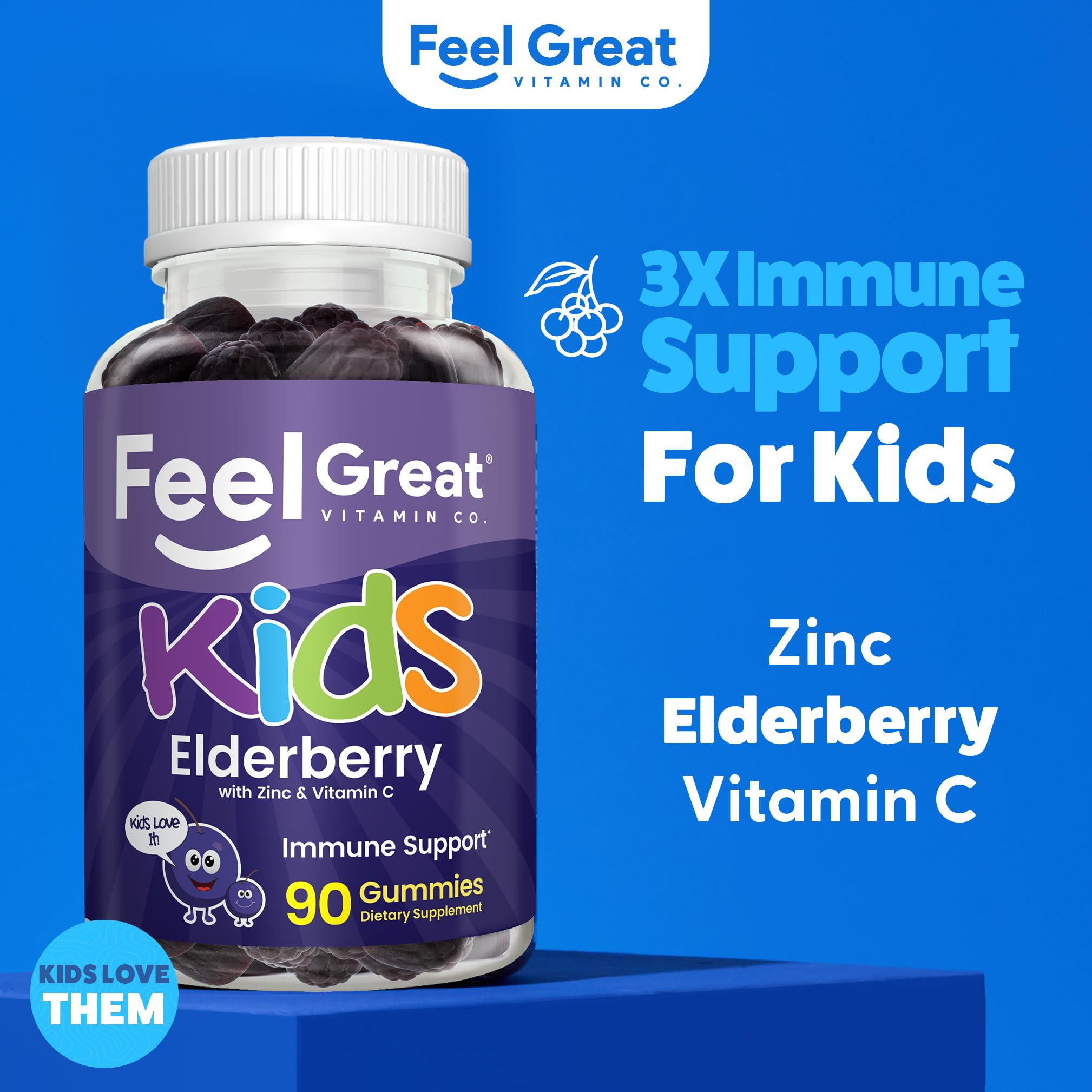The Feel Great Vitamin Company Kids Elderberry Gummies supplement facts and ingredients panel
