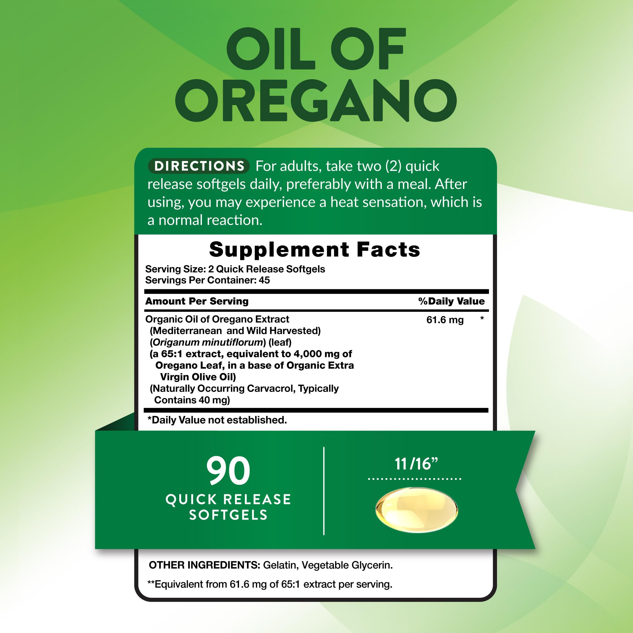 Nature's Truth wild-harvested Mediterranean oregano oil herbal supplement packaging details
