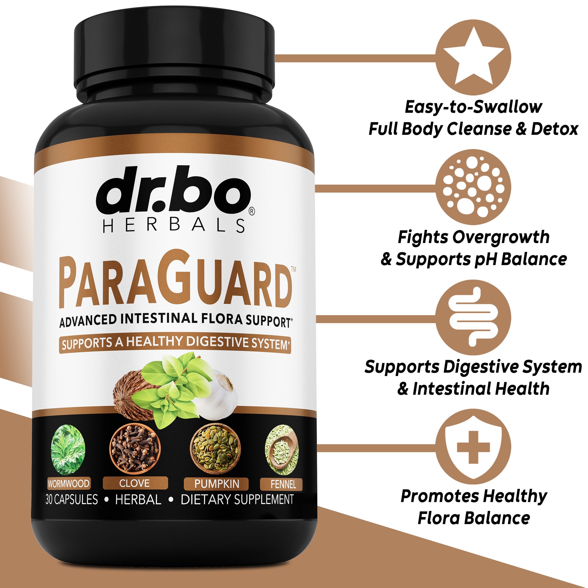 DR. BO ParaGuard 30 herbal capsules supplement label details showing product directions.