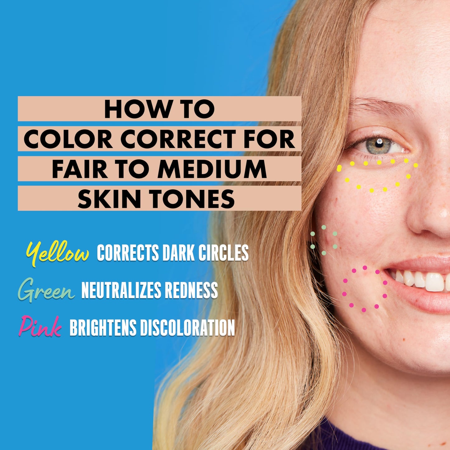 Under-eye area before and after applying NYX Pink correcting concealer stick.