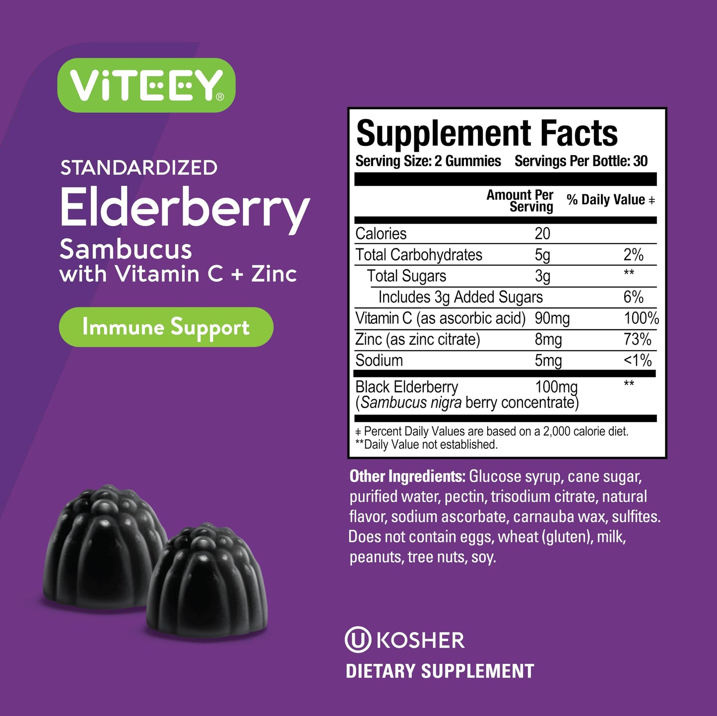Close up look of berry flavored pectin gummies from Viteey USA imported health range