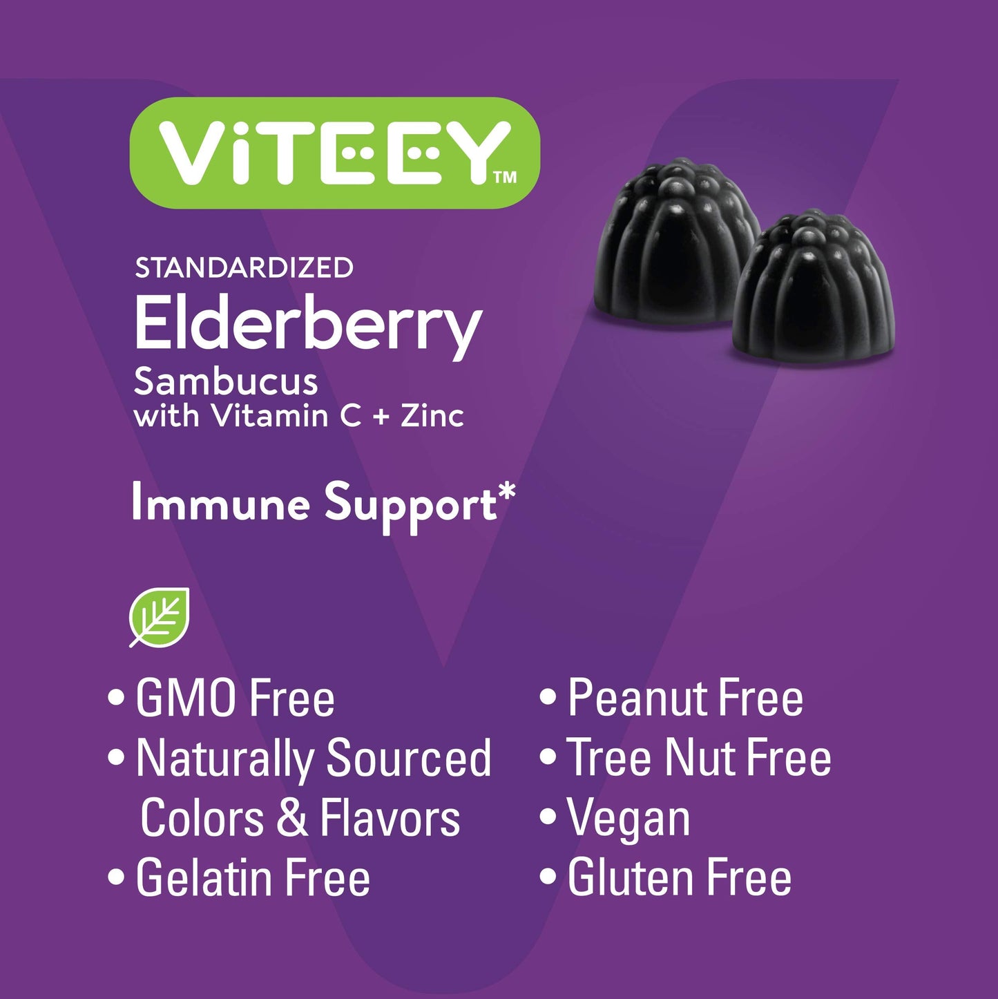 Viteey elderberry immunity gummies bottle showing the full one hundred and twenty count supply