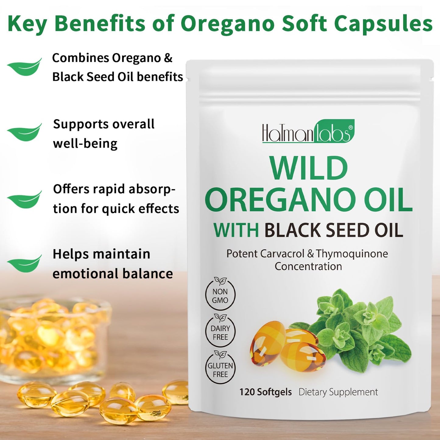 Newseel high potency 6000mg oregano oil dietary supplement capsules close up packaging