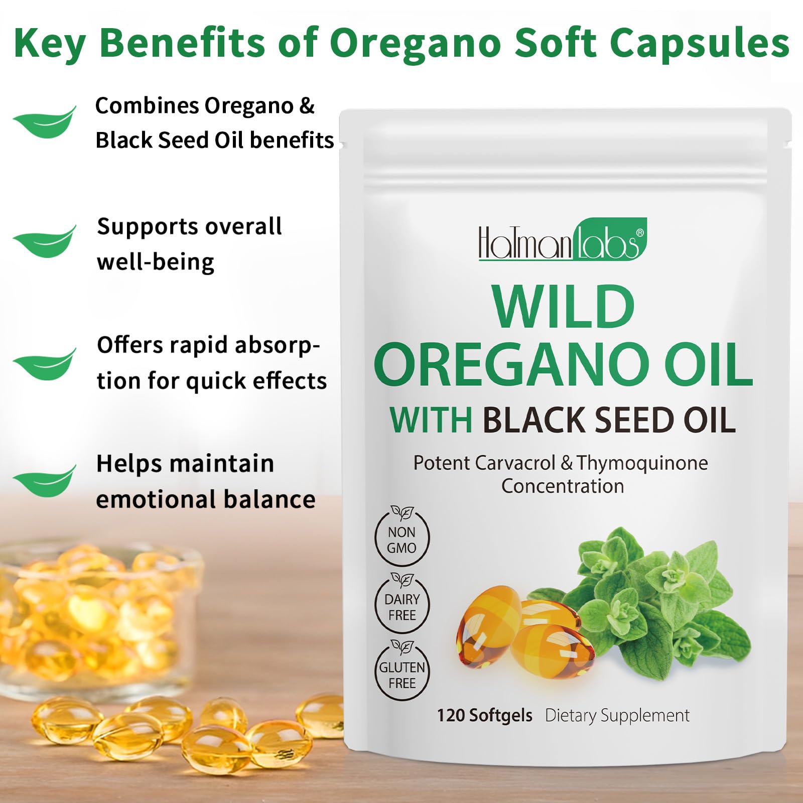 Newseel high potency 6000mg oregano oil dietary supplement capsules close up packaging