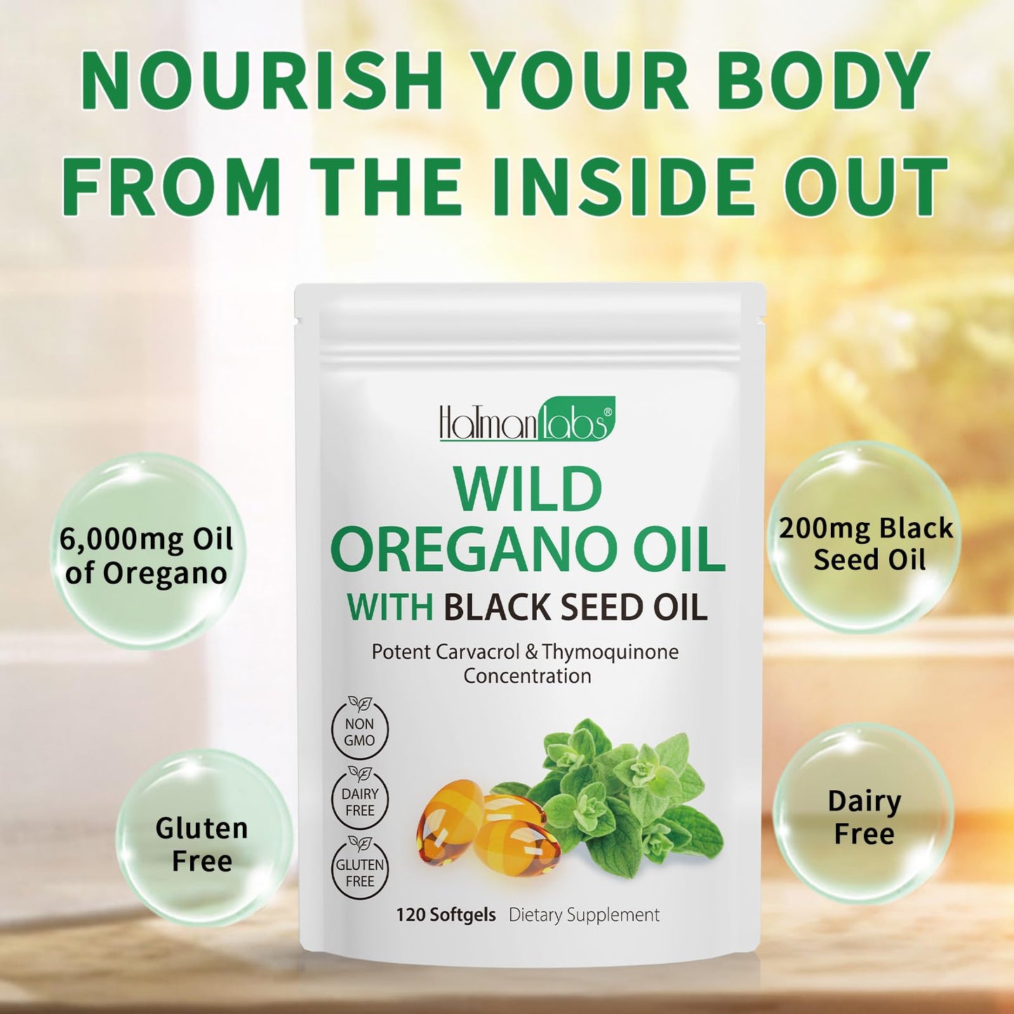 Non GMO gluten free oregano oil herbal complex softgels for respiratory wellness