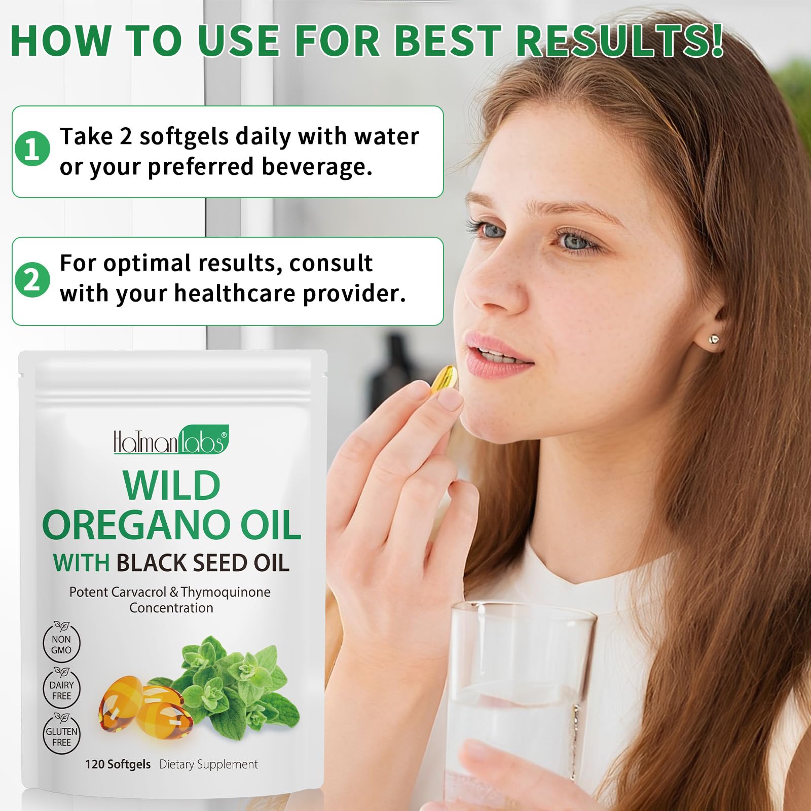 Natural carvacrol and thymoquinone herbal supplement softgels for digestive relief