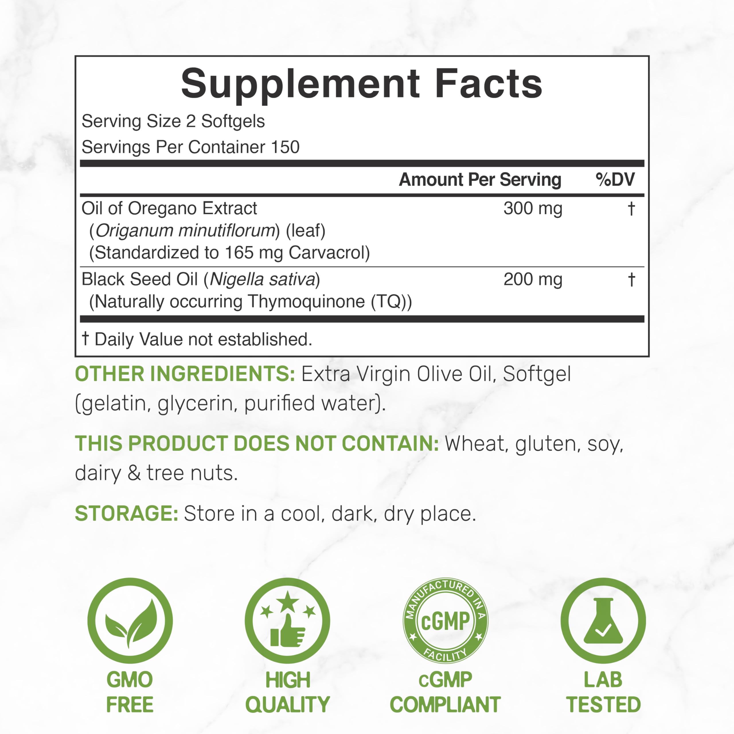 Deal Supplement Oregano and Black Cumin Seed Oil supplement facts and ingredient label side view