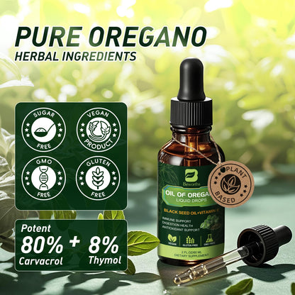 Back label of B BEWORTHS organic drops displaying ingredients and daily usage guidelines