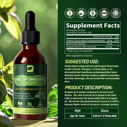 B BEWORTHS immune and digestive support liquid drops box packaging highlighting vegan seal