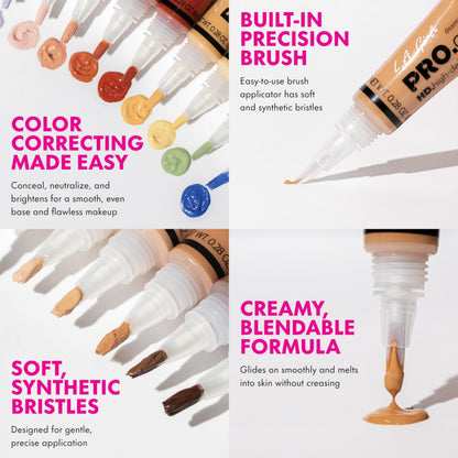 L.A. Girl HD Pro Conceal color correcting cosmetics arranged alongside standard base makeup