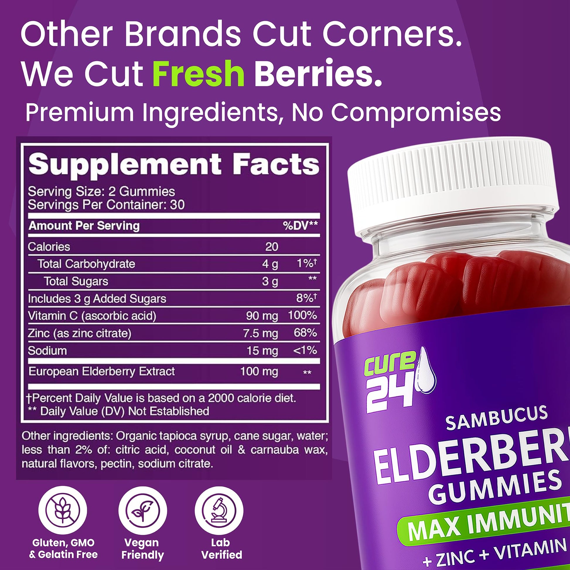 Vegan gelatin free pectin immune support gummies by Cure24 India
