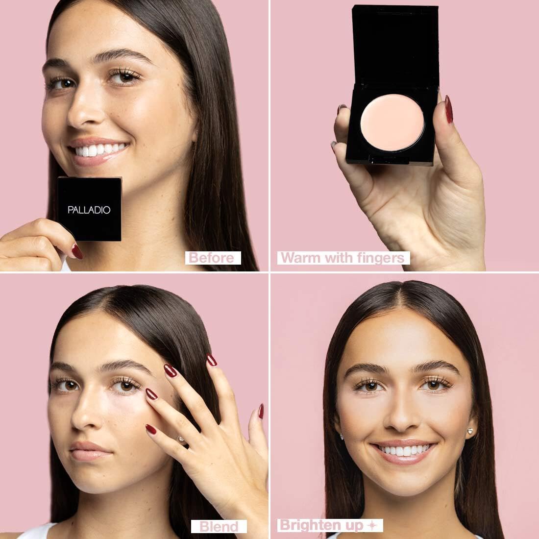Palladio lightweight under eye brightener cream swatched on hand