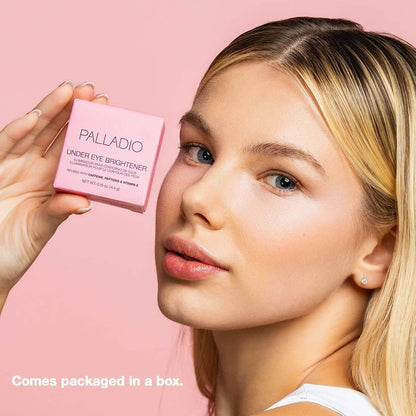 Before and after results using Palladio Soft Pink eye brightener