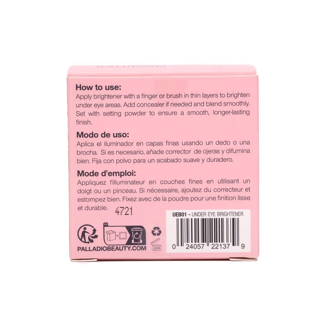 Palladio makeup under eye brightener ingredients label view