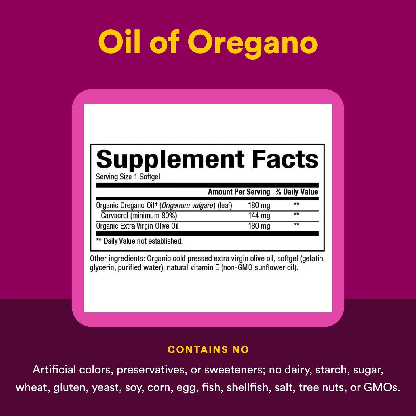 Organic oil of oregano softgels nutritional facts and ingredients panel