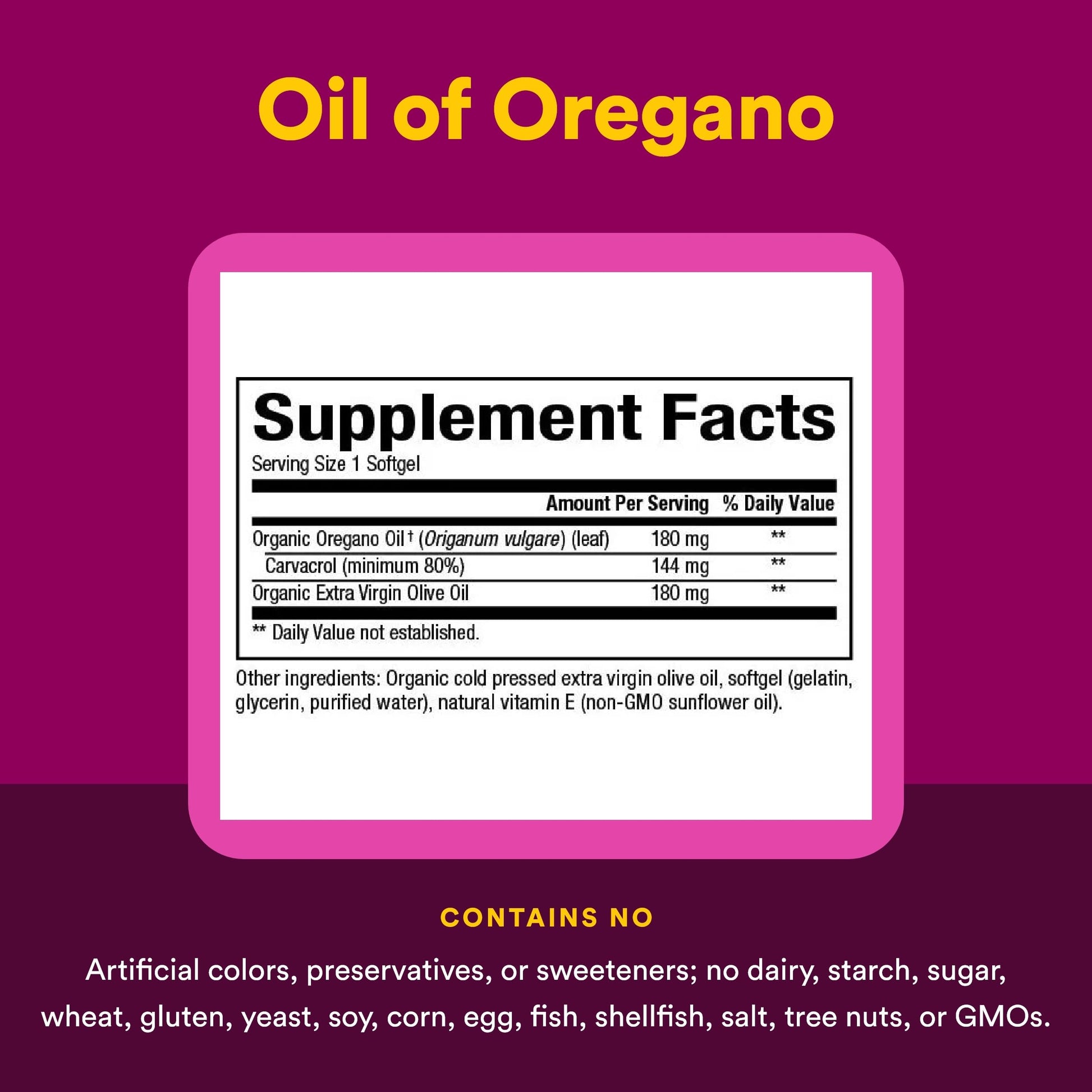 Organic oil of oregano softgels nutritional facts and ingredients panel