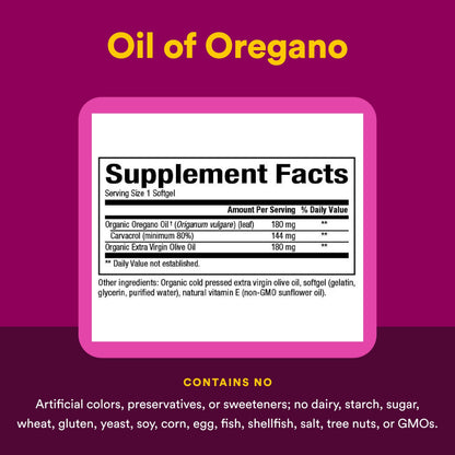 Organic oil of oregano softgels nutritional facts and ingredients panel