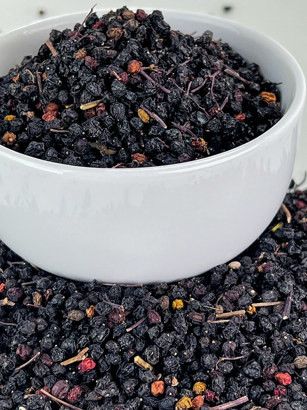 Resealable bulk bag showing back label and testing information for wellness elderberries