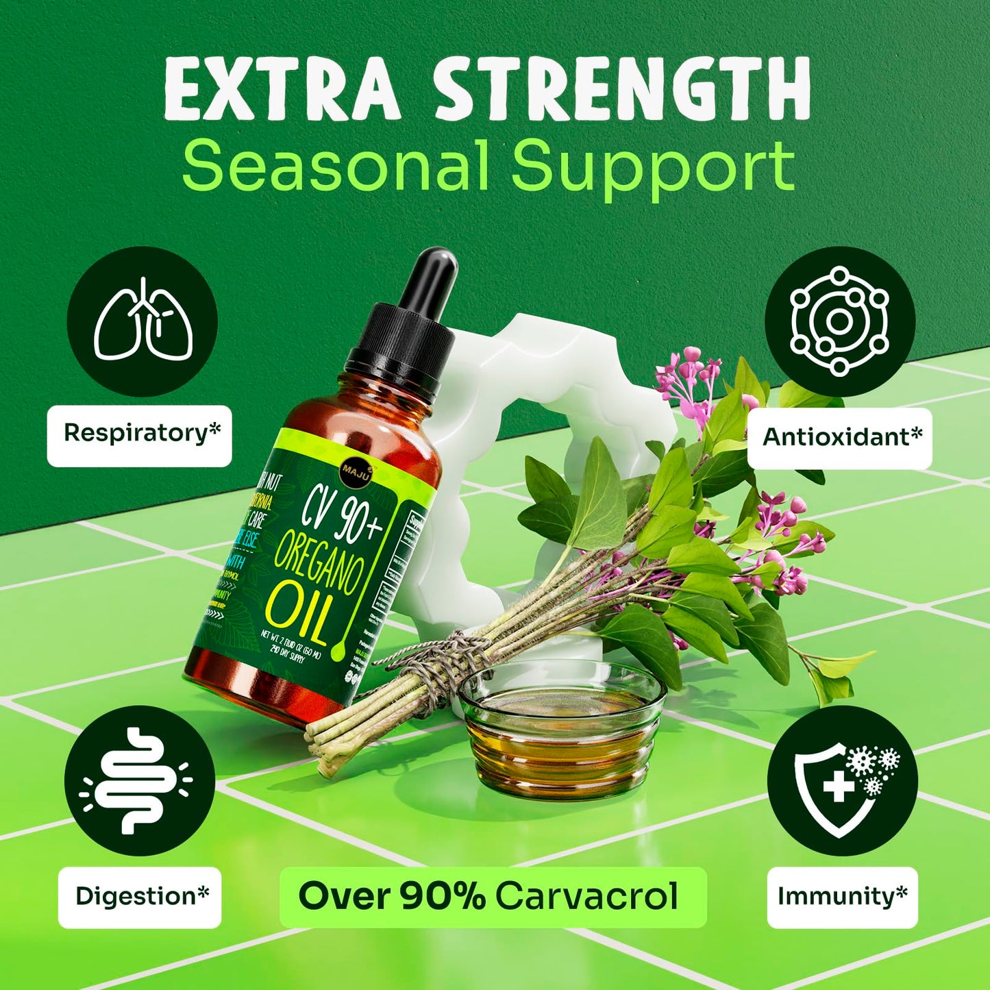 Premium wild Turkish oregano oil packaging with a built-in liquid dropper mechanism