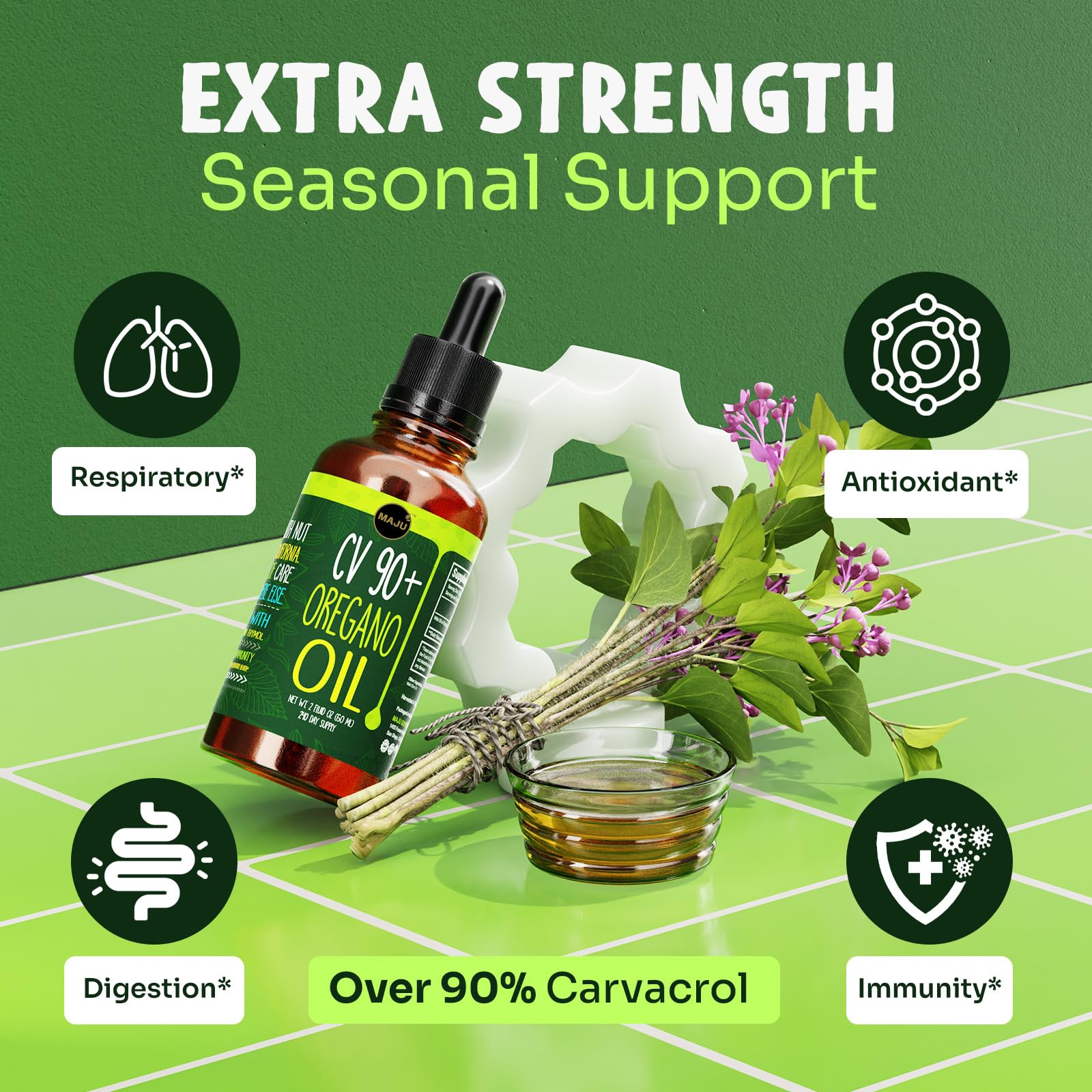 Premium wild Turkish oregano oil packaging with a built-in liquid dropper mechanism