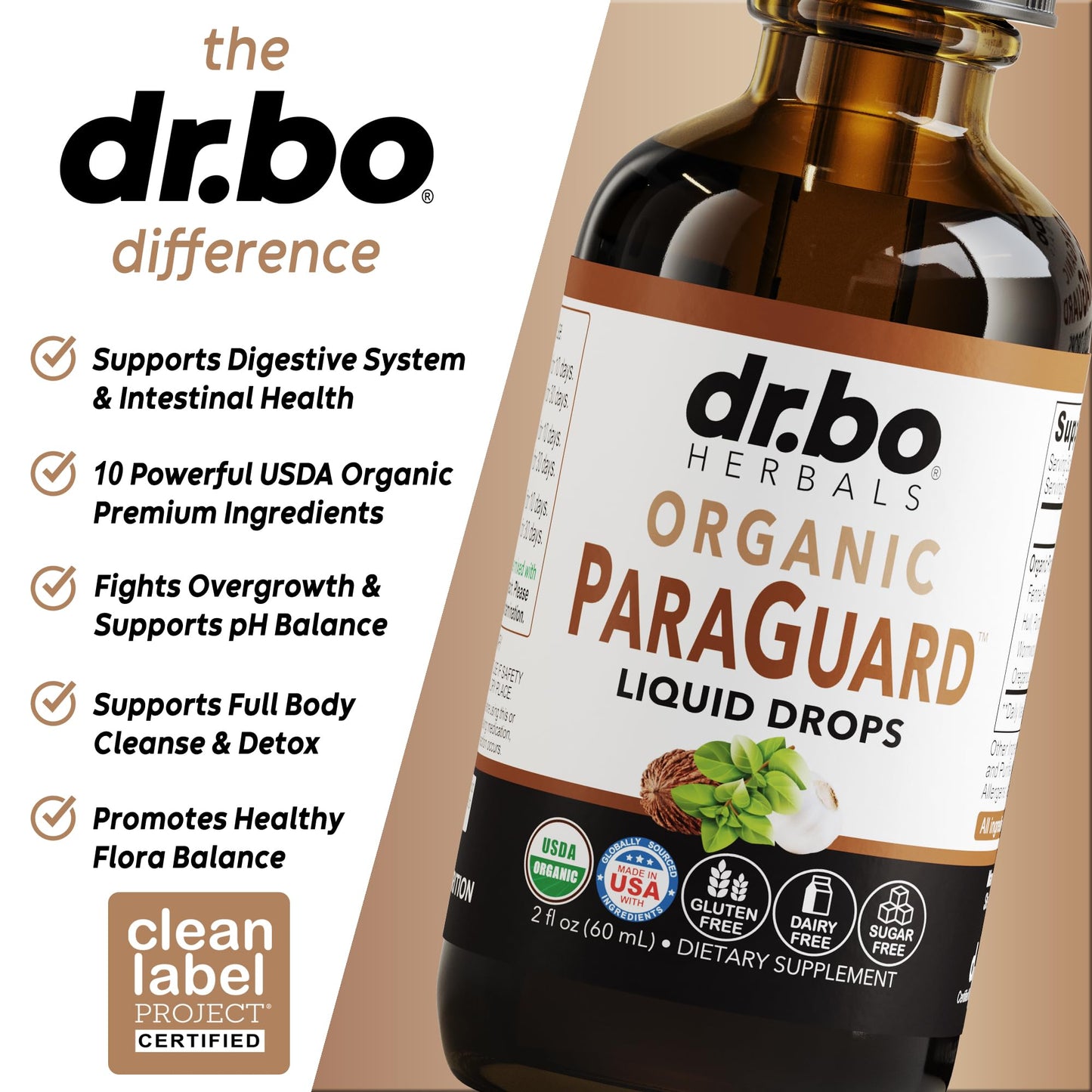 Dr Bo ParaGuard Cleanse Organic Tincture certified USDA organic label view