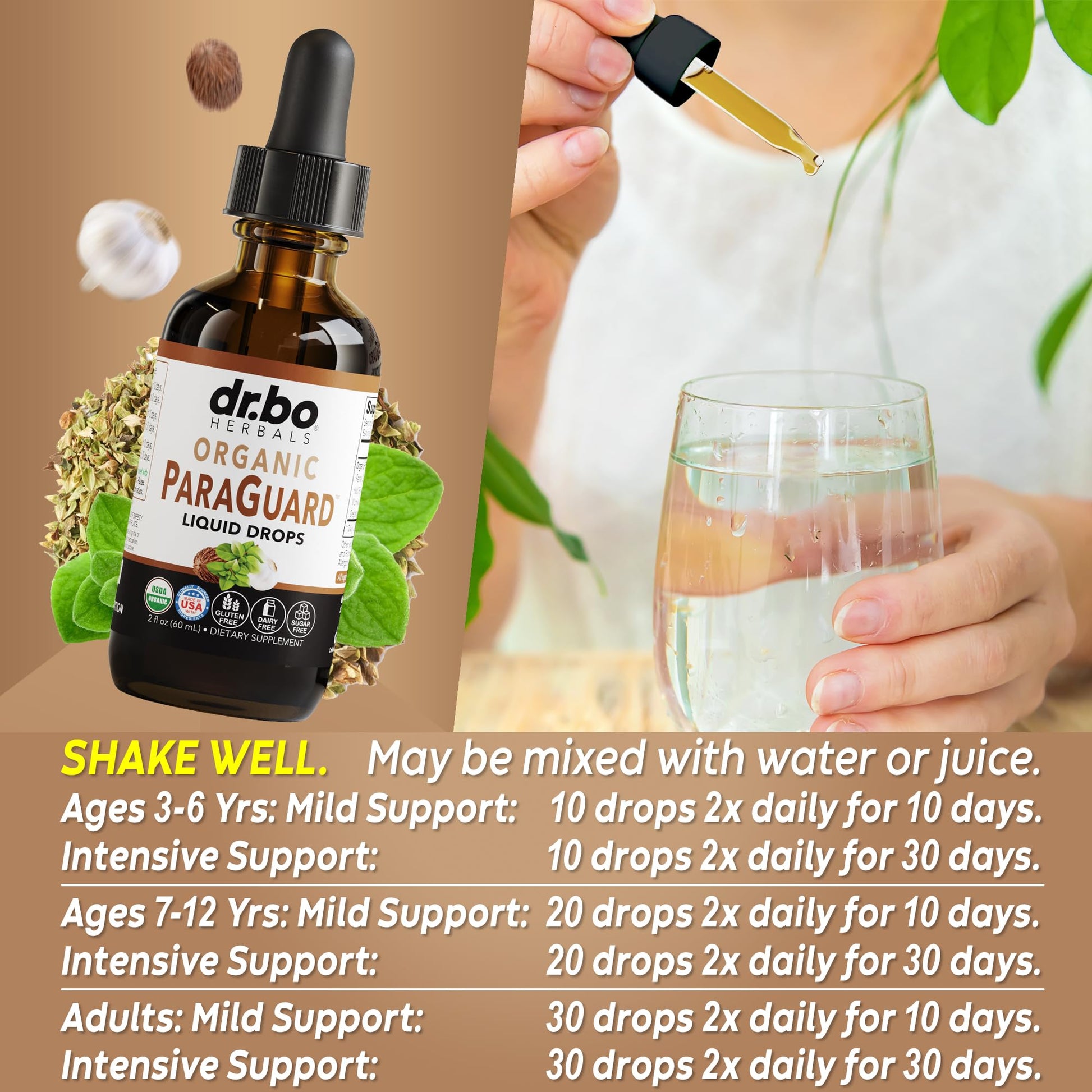 Dr Bo Herbals ParaGuard Liquid Detox Drops packaging base showing expiry date