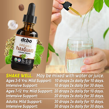 Dr Bo Herbals ParaGuard Liquid Detox Drops packaging base showing expiry date
