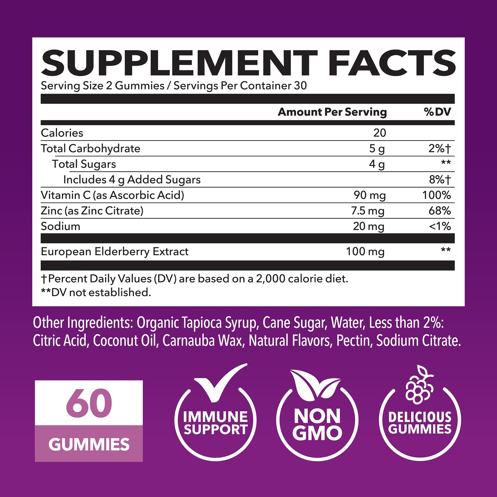 Havasu Nutrition elderberry supplement bottle showing vitamin C and zinc benefits