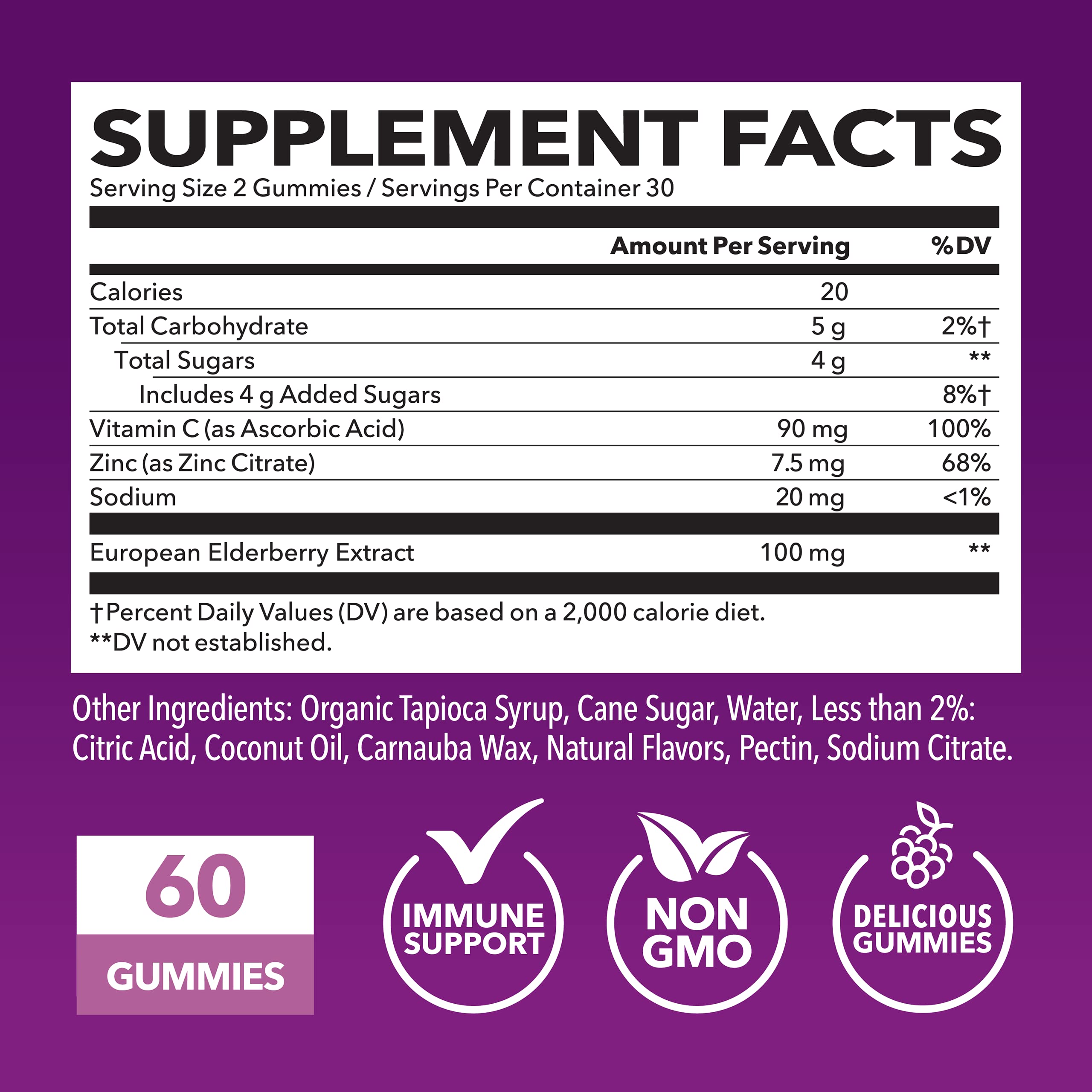 Havasu Nutrition elderberry supplement bottle showing vitamin C and zinc benefits