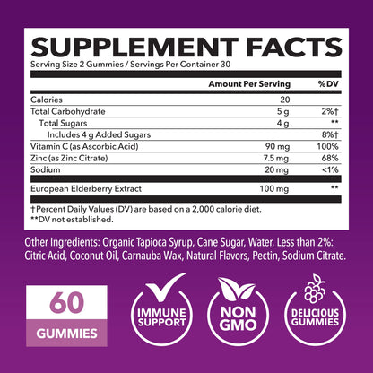 Havasu Nutrition elderberry supplement bottle showing vitamin C and zinc benefits