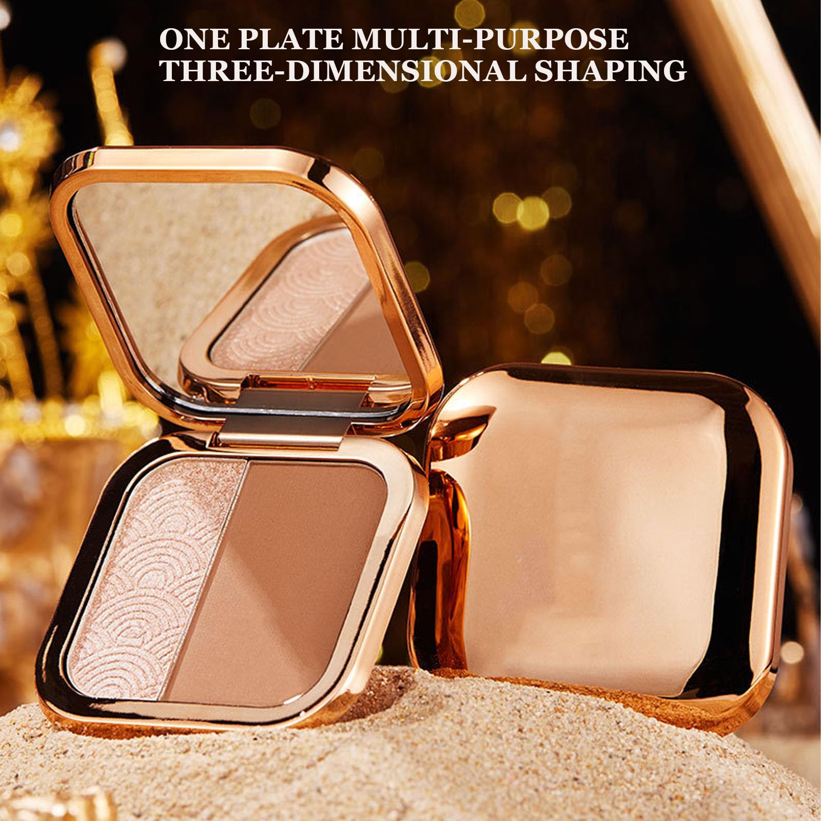 Mon Reve dual color makeup compact open showing matte contour and shimmer highlighter powders