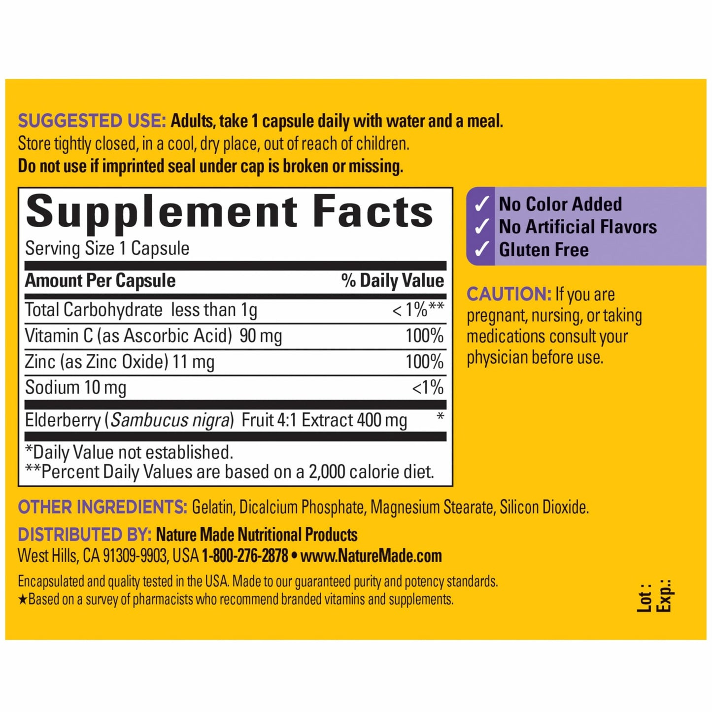 Nature Made immune health dietary supplement sixty capsules bottle showing safety seal protection