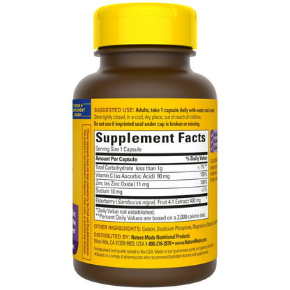 Premium adult lifestyle display of Nature Made imported black elderberry extract for seasonal defense