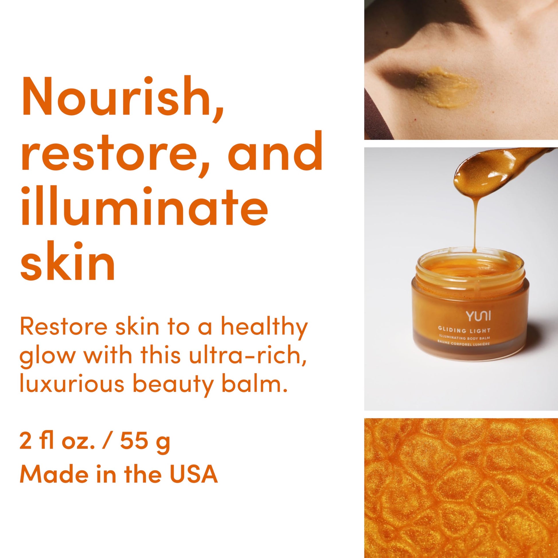 YUNI Beauty illuminating body moisture balm open container demonstrating solid formulation
