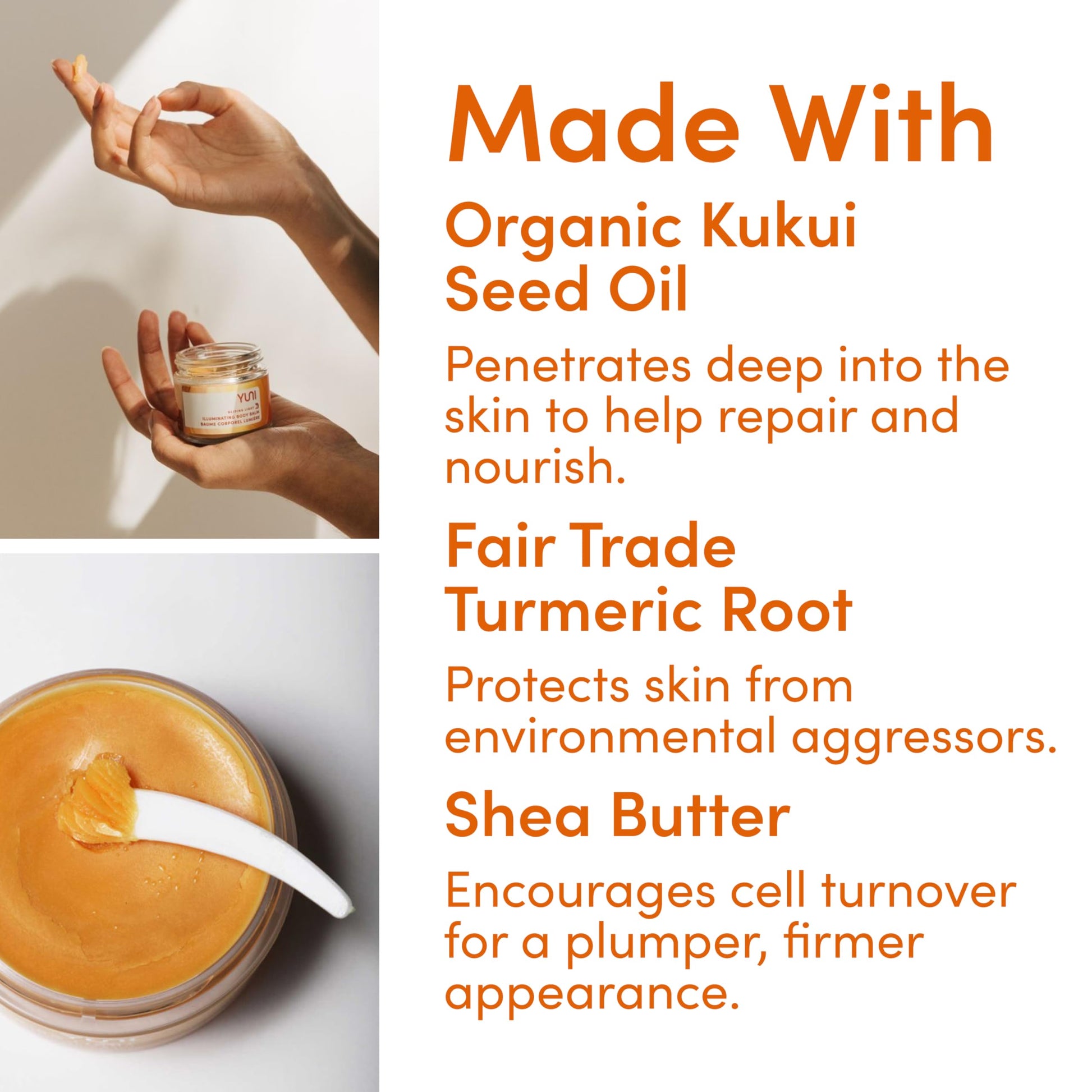 YUNI Beauty organic kukui seed oil and shea butter balm back label directions